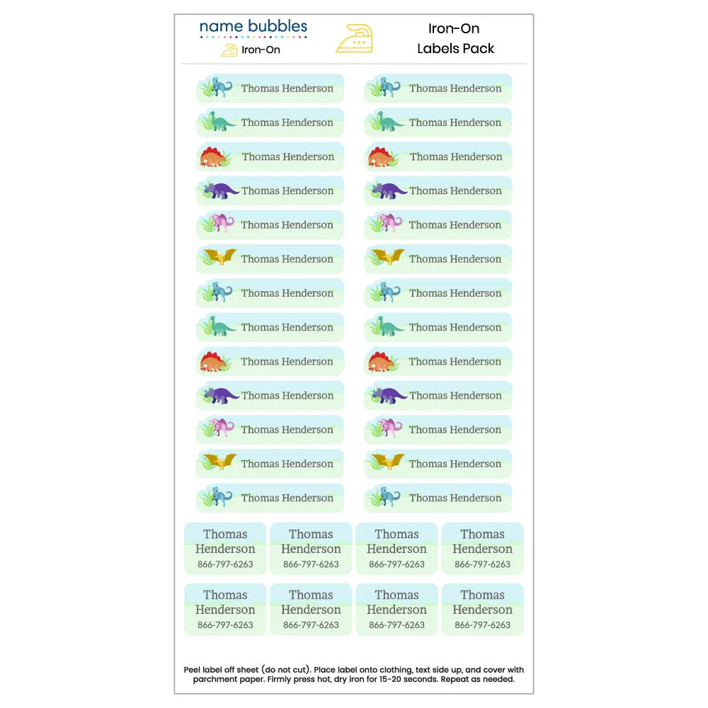 Dinosaurs Iron-On Clothing Labels Pack