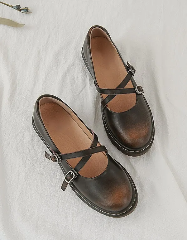 Spring Autumn Vintage Cross Buckle Mary Jane Shoes