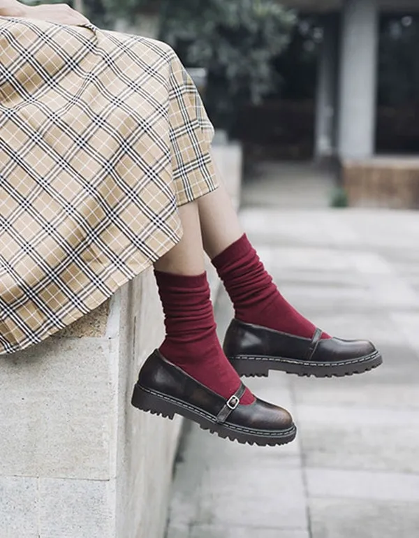 Spring Autumn Vintage Cross Buckle Mary Jane Shoes