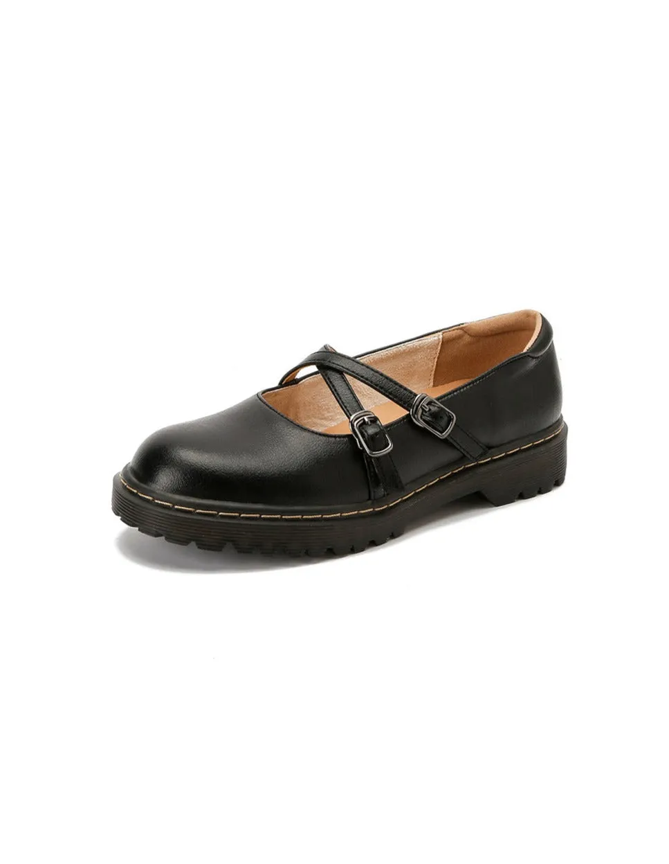Spring Autumn Vintage Cross Buckle Mary Jane Shoes