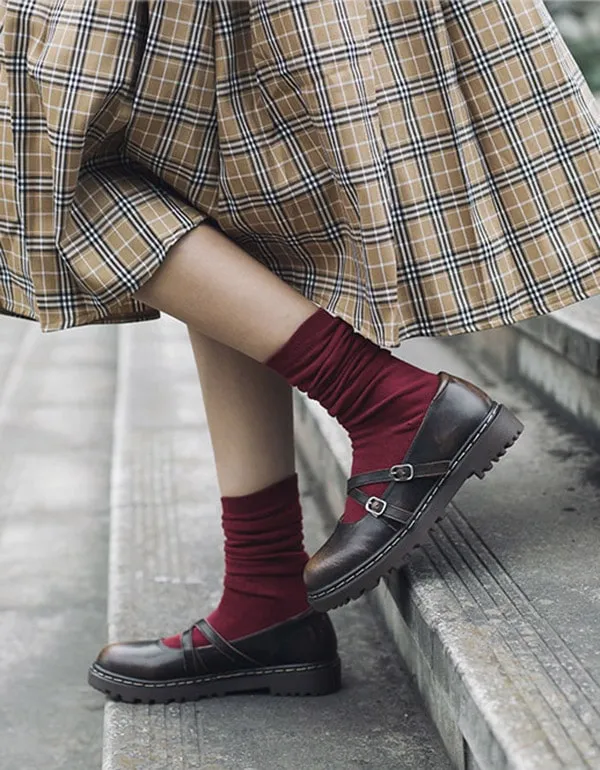 Spring Autumn Vintage Cross Buckle Mary Jane Shoes