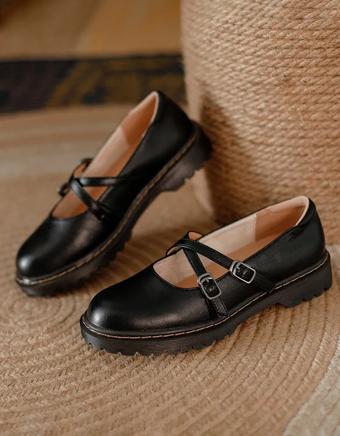 Spring Autumn Vintage Cross Buckle Mary Jane Shoes