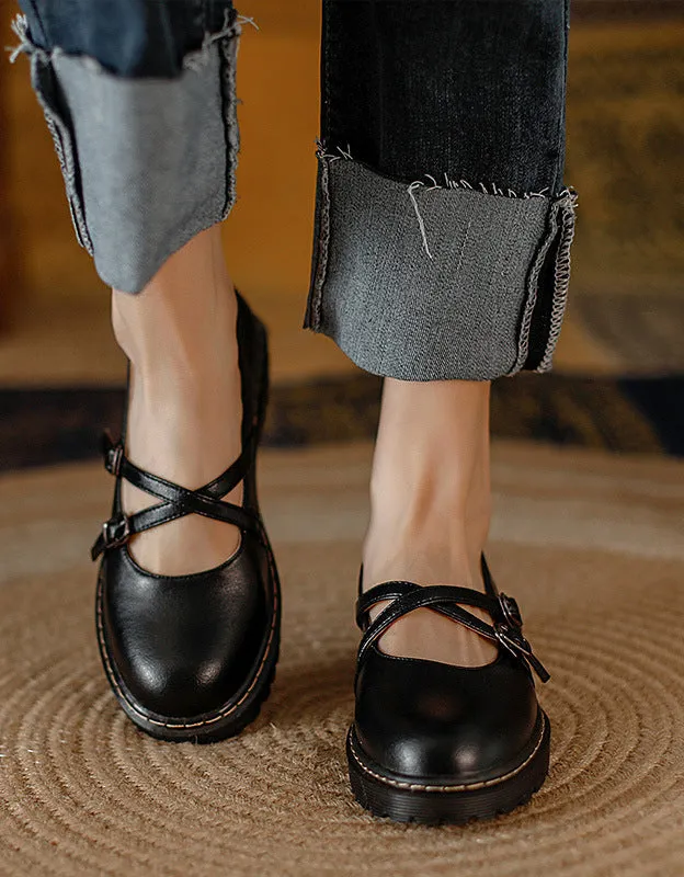 Spring Autumn Vintage Cross Buckle Mary Jane Shoes
